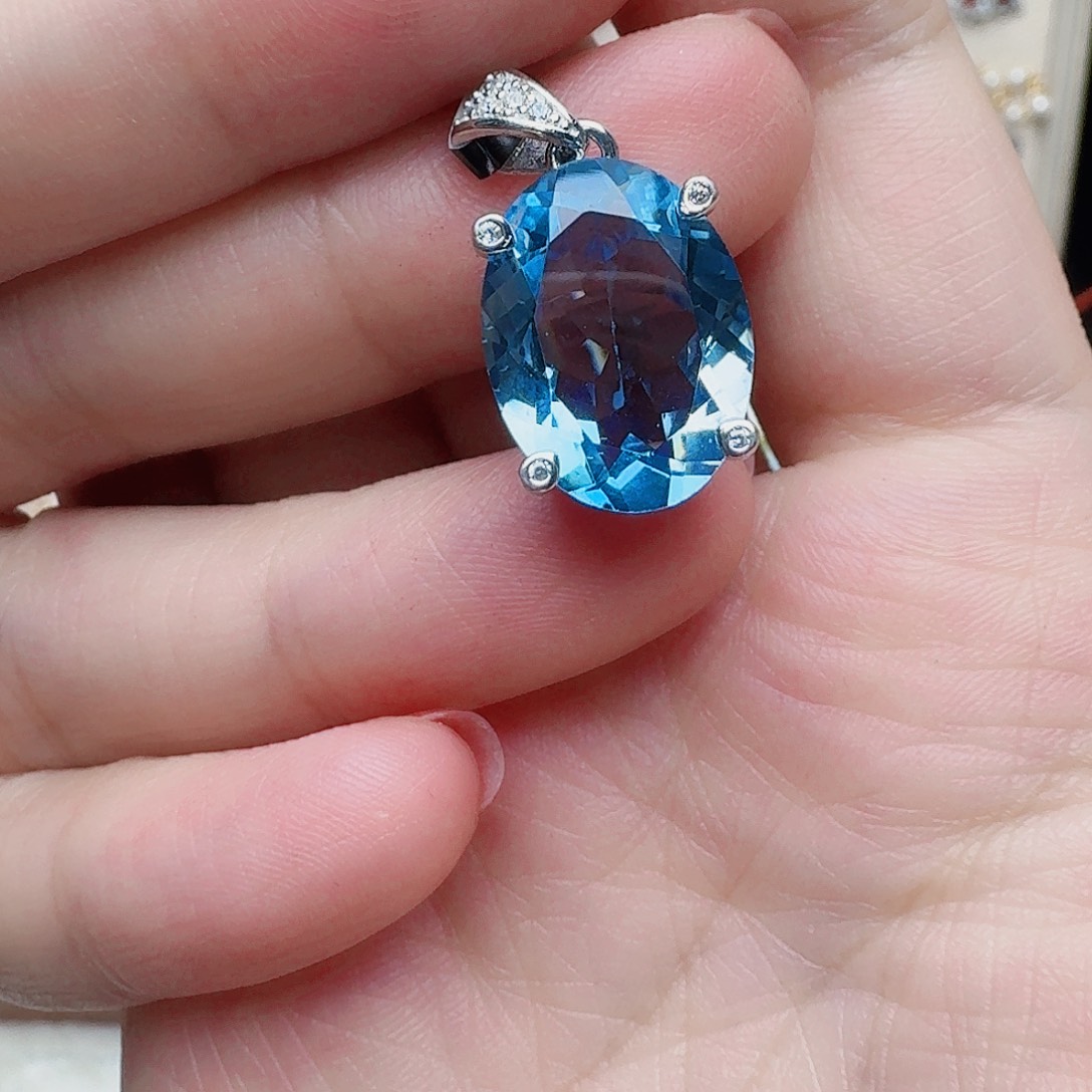 托帕石吊坠(不含链)银S925镶嵌吊坠