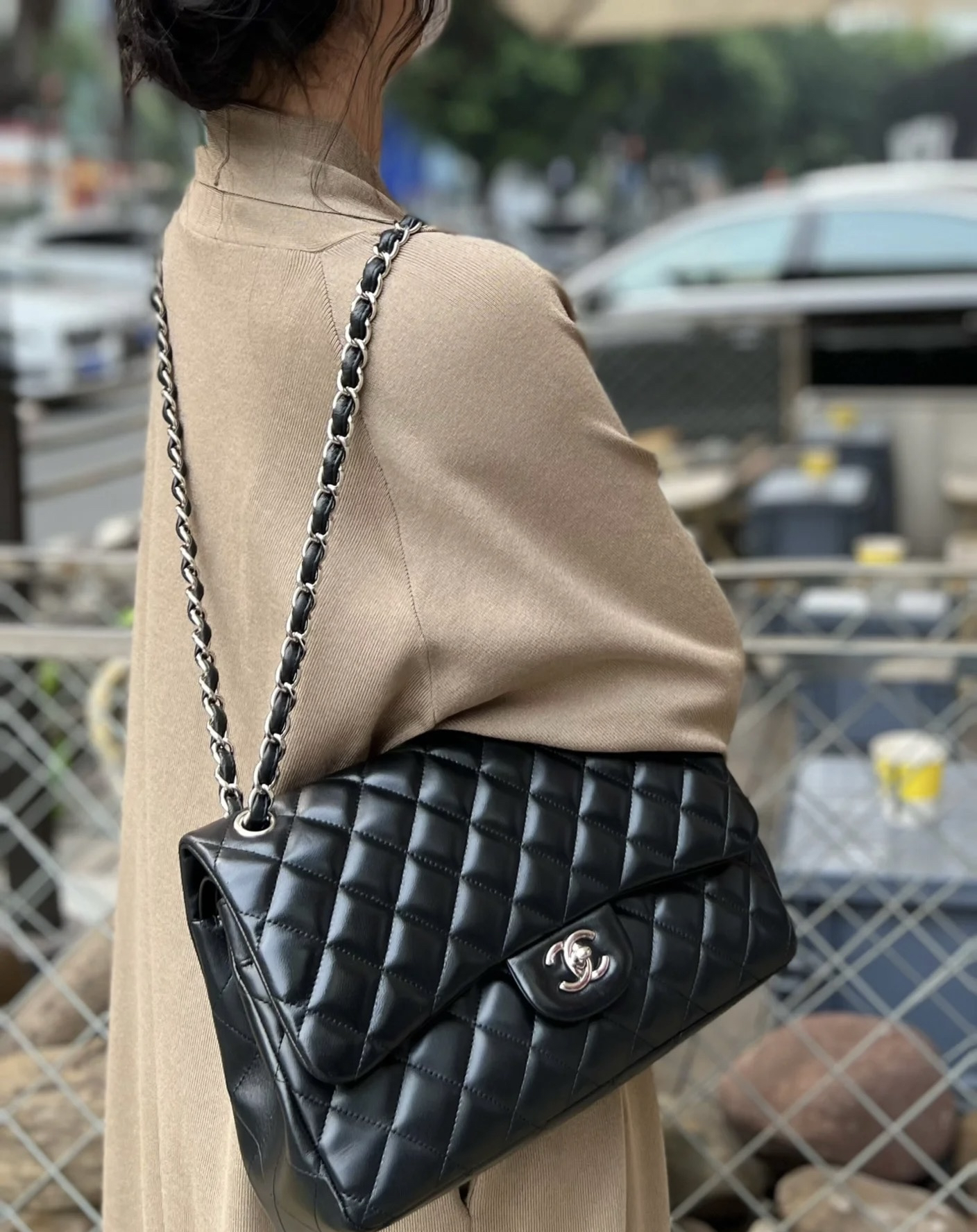 99新 Chanel/香奈儿 艾瑟尔奢品/黑银jumbo/8081