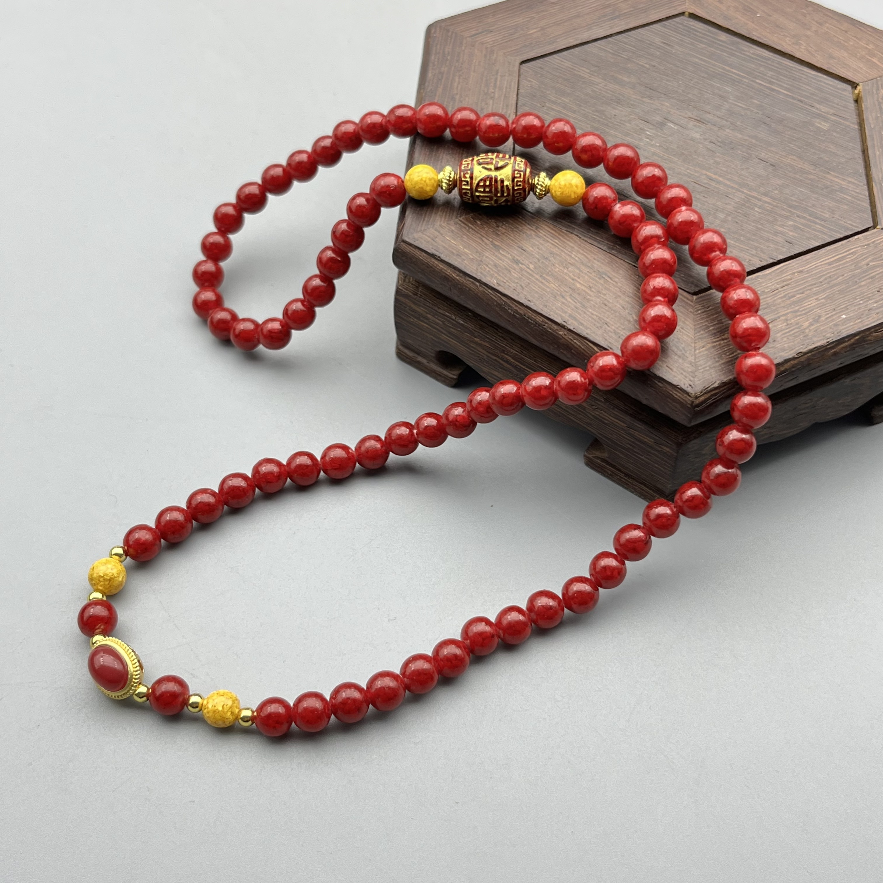 含辰砂工艺品JT302-晶体多圈带福珠黄色珠手串6mm