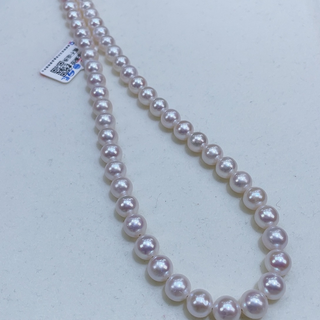 淡水珍珠颈饰银S925镶嵌8/9极光白透粉正圆干净新品