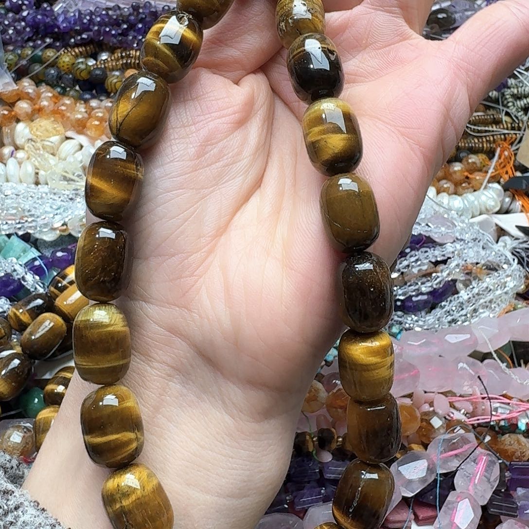 葡萄石未镶嵌珠宝半成品一条13x18m虎眼桶珠