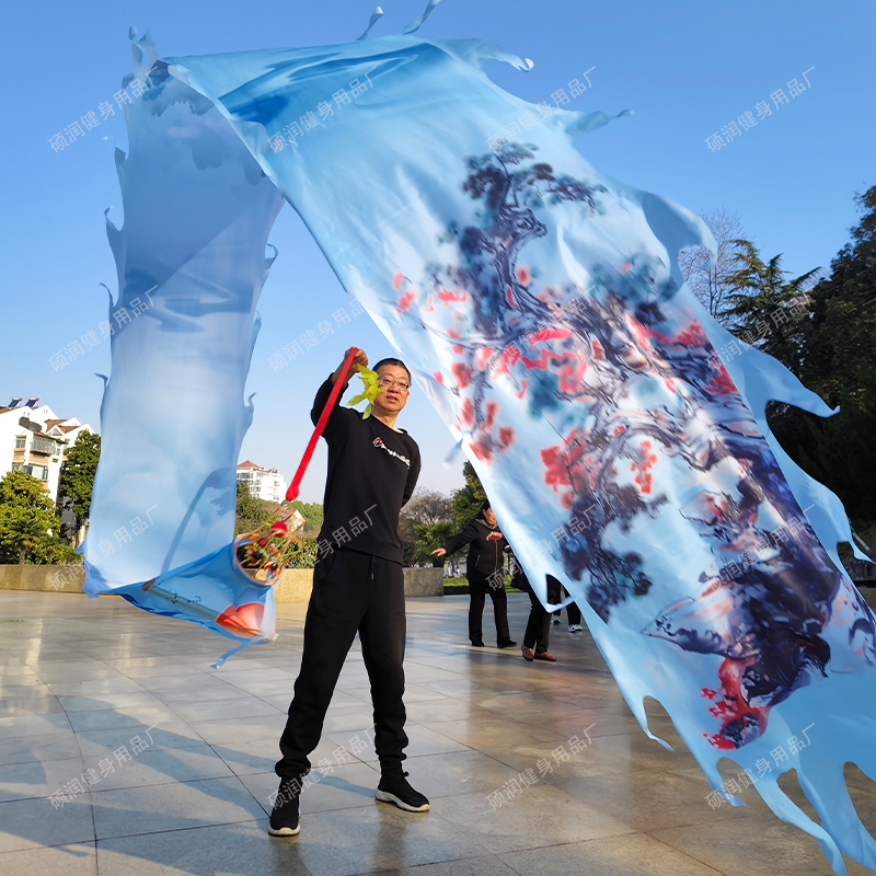 硕润 广场舞健身龙舞龙飞龙印花彩绸绸缎加厚一体尾龙身