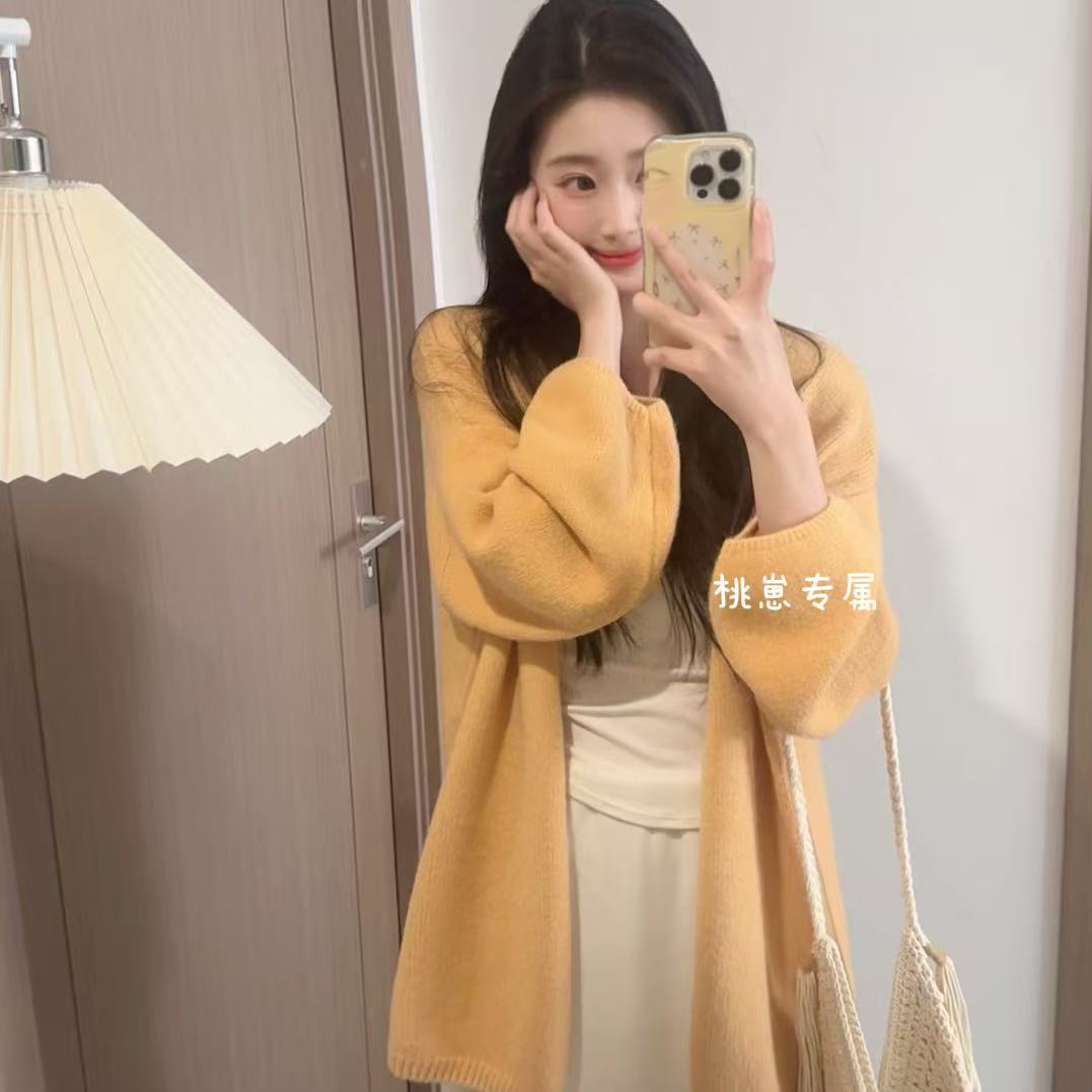 2025糖果色系韩版直筒袖毛衣宽松开衫温柔主义外套