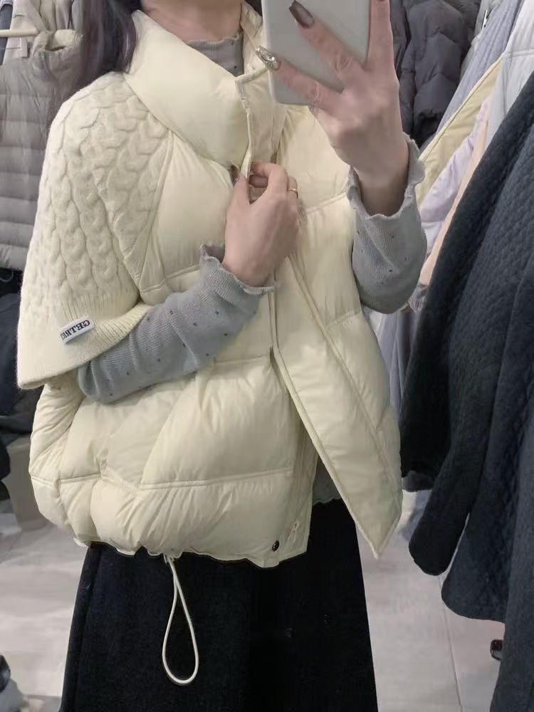 【济州岛】轻奢老钱风针织袖蓬松抽绳羽绒马甲 卡拉99099