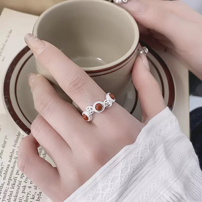 S925银戒指南红钱多多大版新年贺岁款