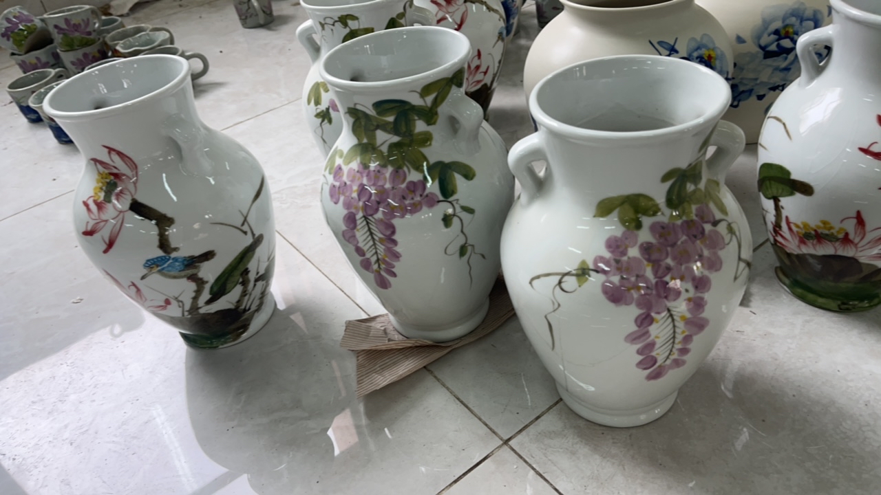 景德镇陶瓷全手工手绘双耳大花瓶 不指定花色