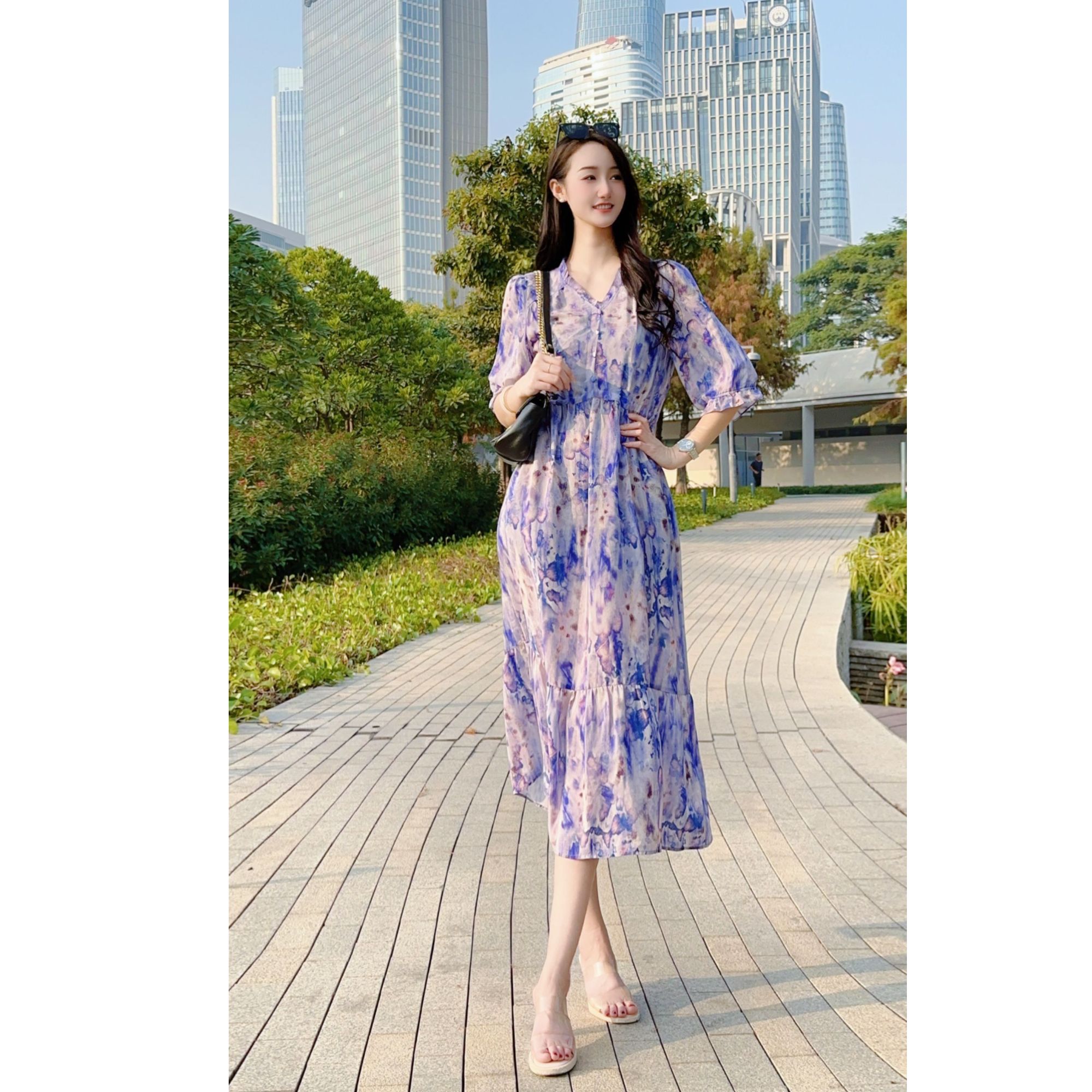 【2544海洋旋律】2025新款桑蚕丝法式显瘦气质连衣裙115