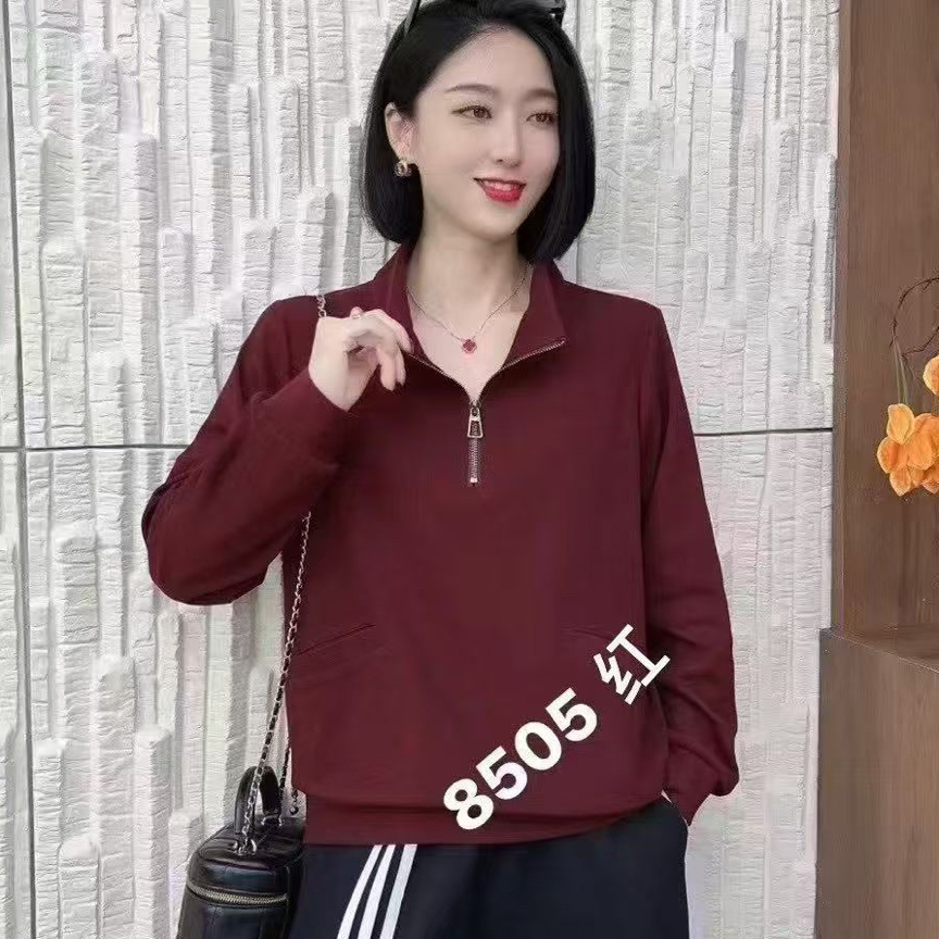 冬季新品休闲时尚百搭莱卡棉半开领套头衫