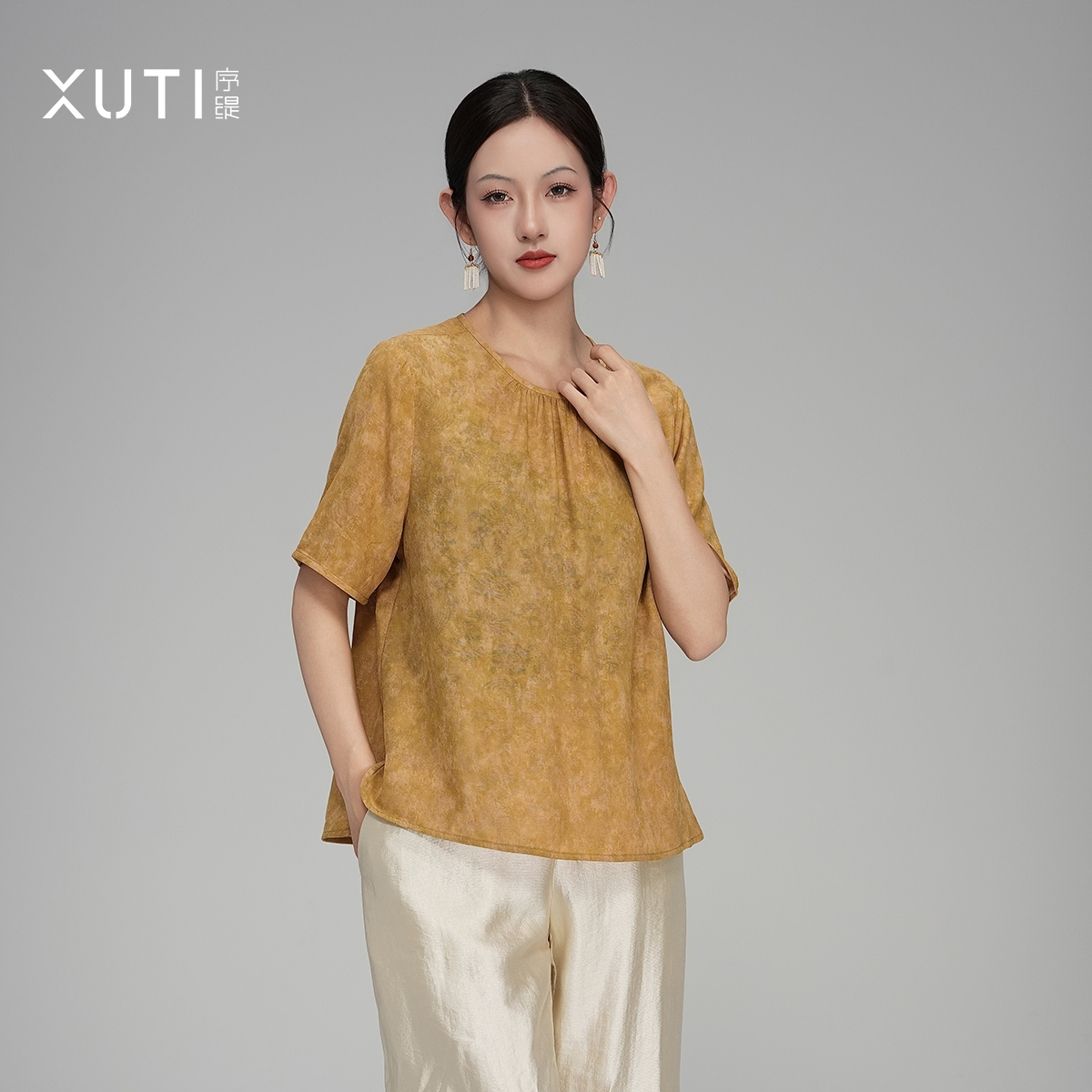序缇夏季新款复古国风新中式女装桑蚕丝上衣J37-15027