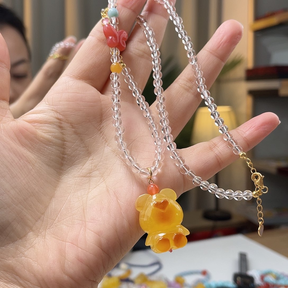 琥珀裸石银S925镀金镶嵌蜜蜡吊坠