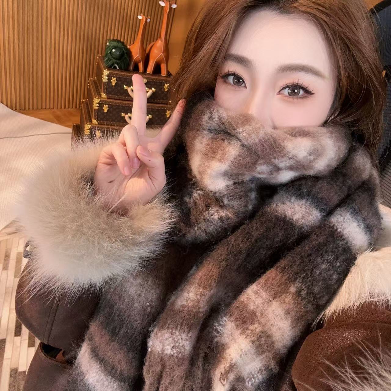 冬日深林羊毛氛围感百搭时尚格子纹围巾保暖#BHYHX24121