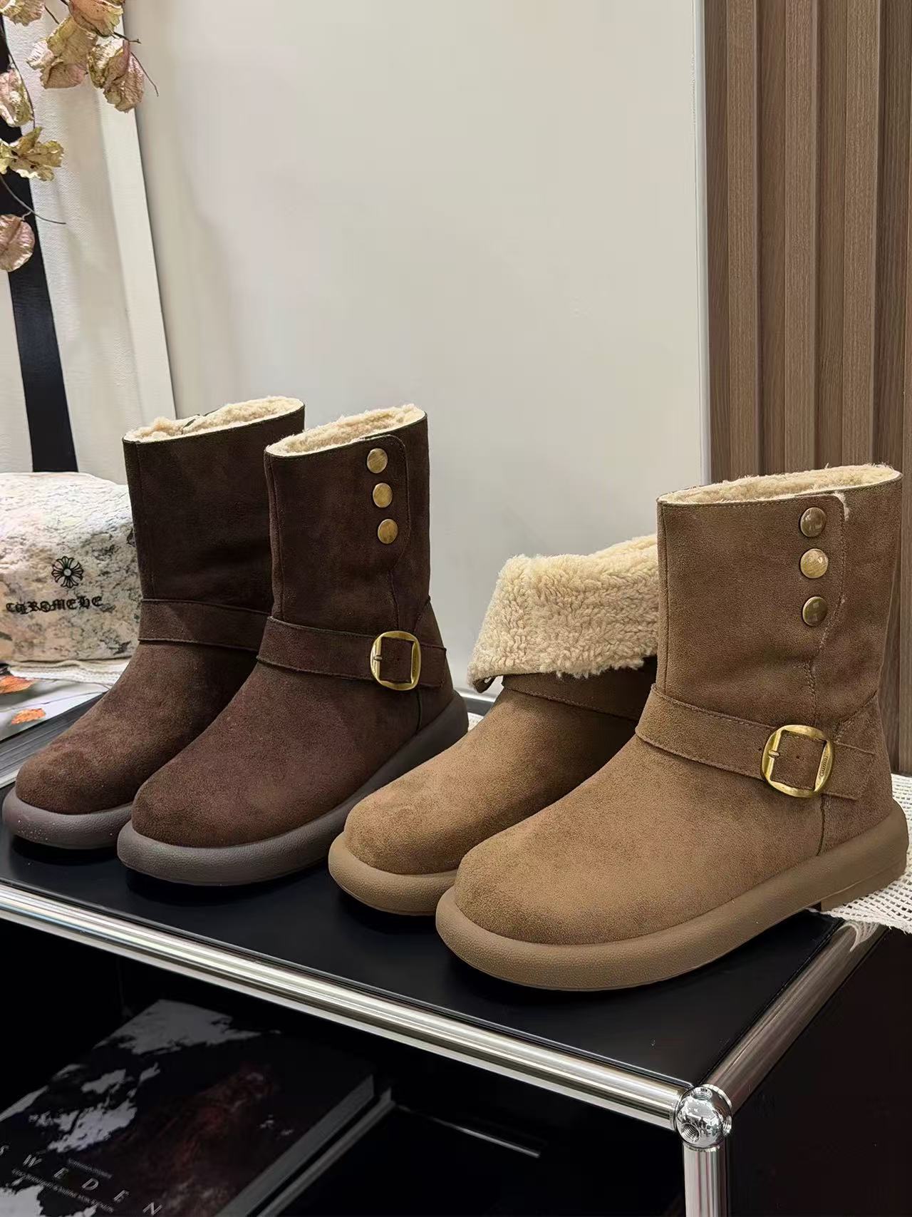 新款冬季休闲风纯色勃肯高帮雪地靴127-18