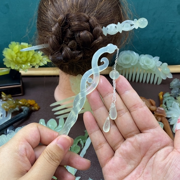 蛇纹石玉发饰未镶嵌大*子