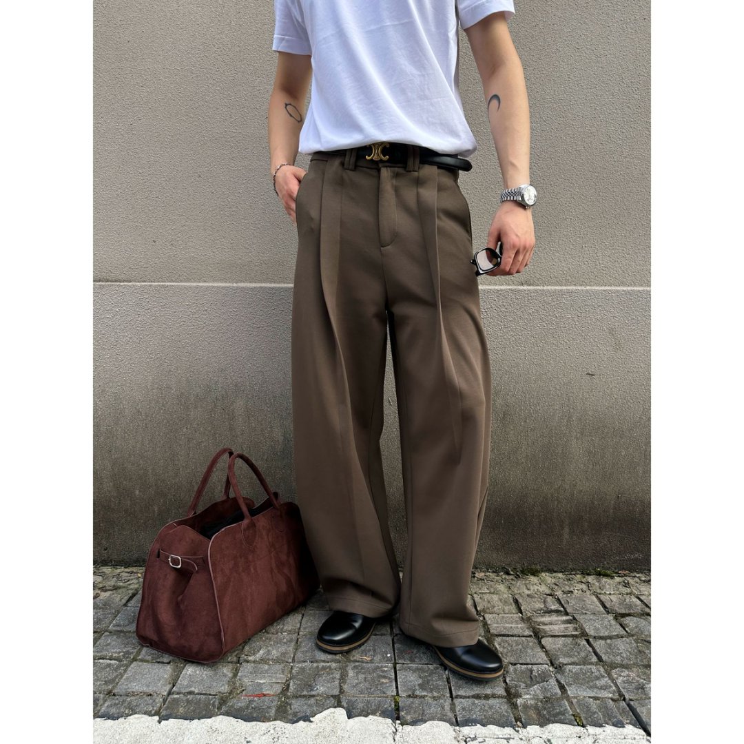 Winson|[那不勒斯褶 TR混纺]黑色休闲裤男垂感阔腿裤宽松弯刀西裤