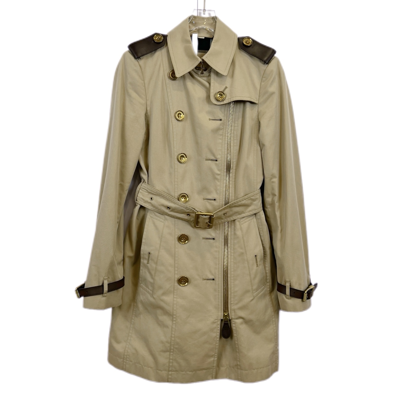 99新 BURBERRY/博柏利 010274 纯色双排扣侧边拉链风衣外套 36码