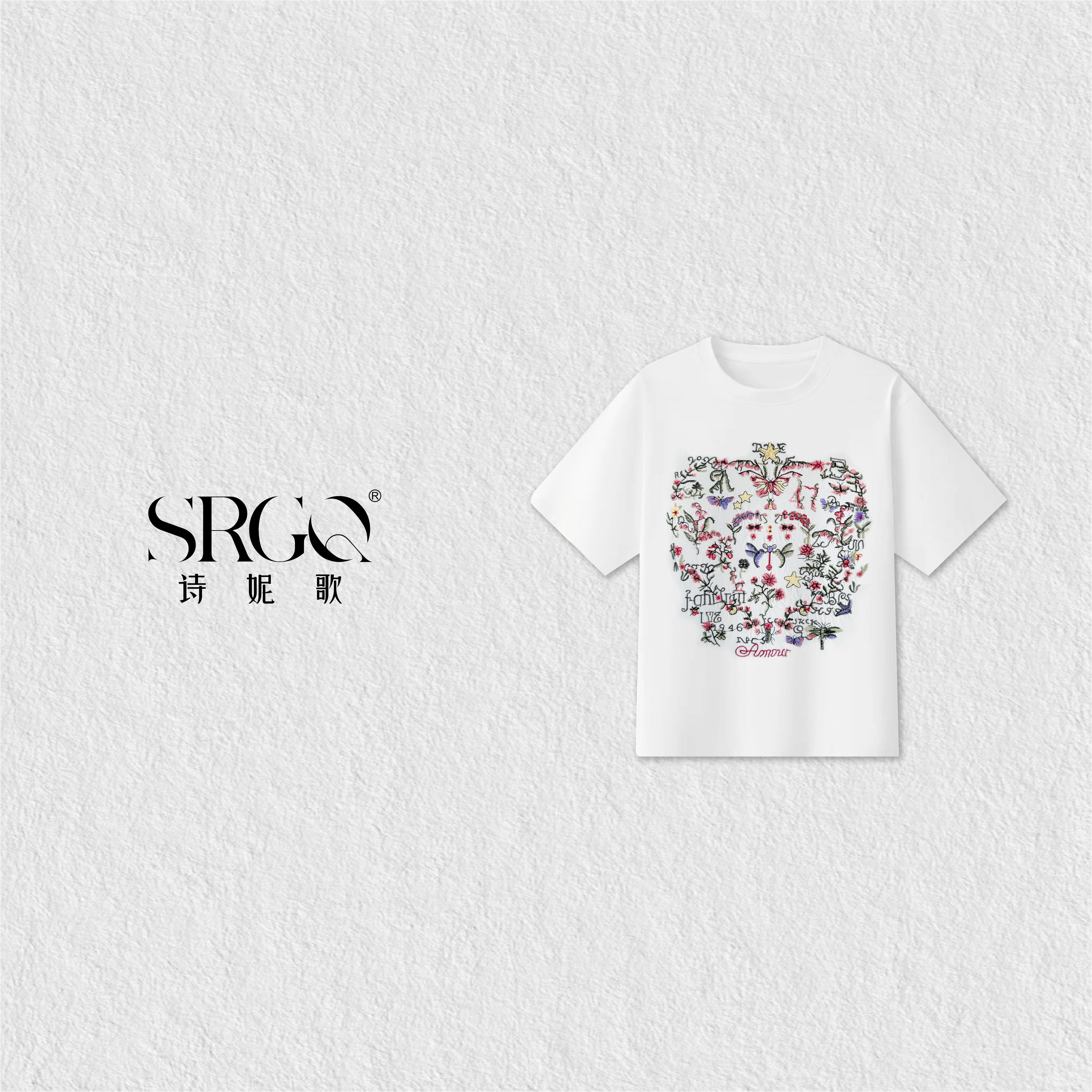 诗妮歌 | 100%冰感棉 万针彩绣圆领短袖夏休闲甜美吸睛出片