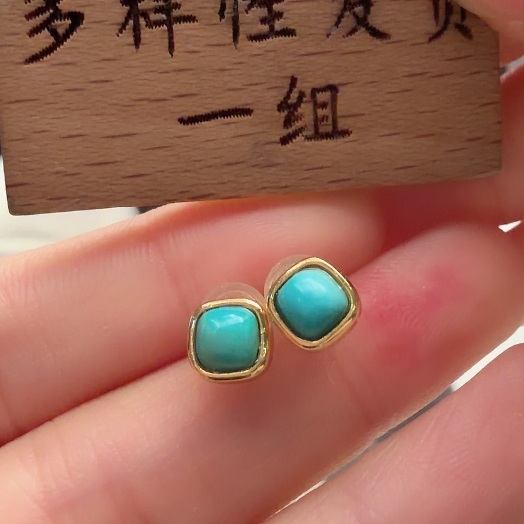 绿松石银S925镶嵌耳饰