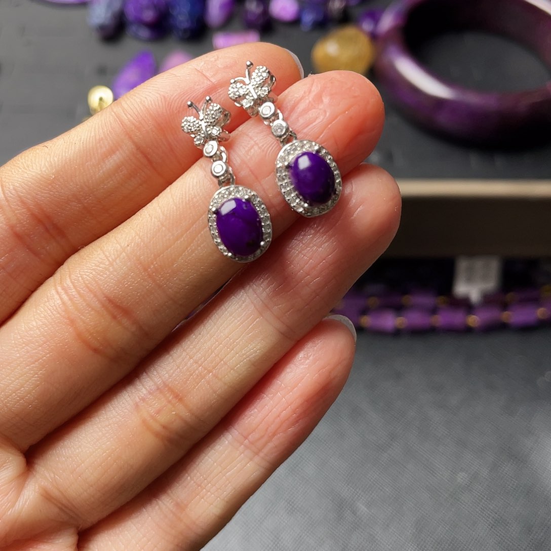 苏纪石（舒俱来）耳钉银S925镶嵌