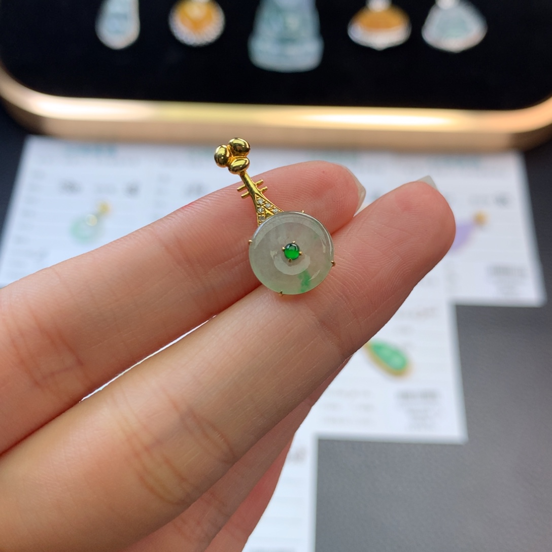 翡翠18K金镶嵌挂件48小时鉴赏期  退货不扣服务费