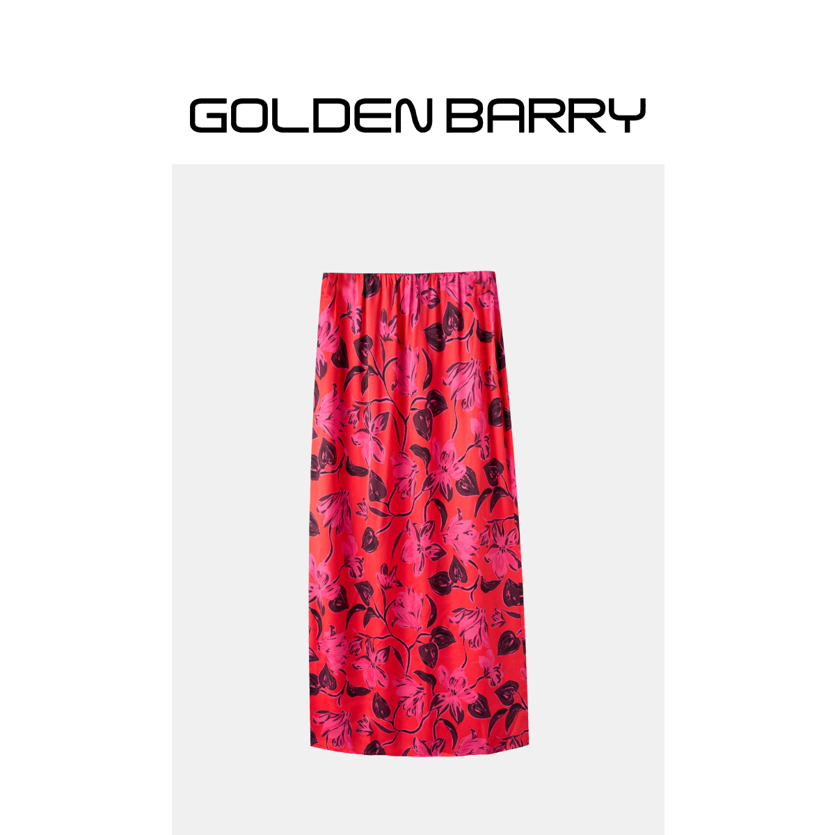 GOLDENBARRY红底油画风缎面印花半裙310155
