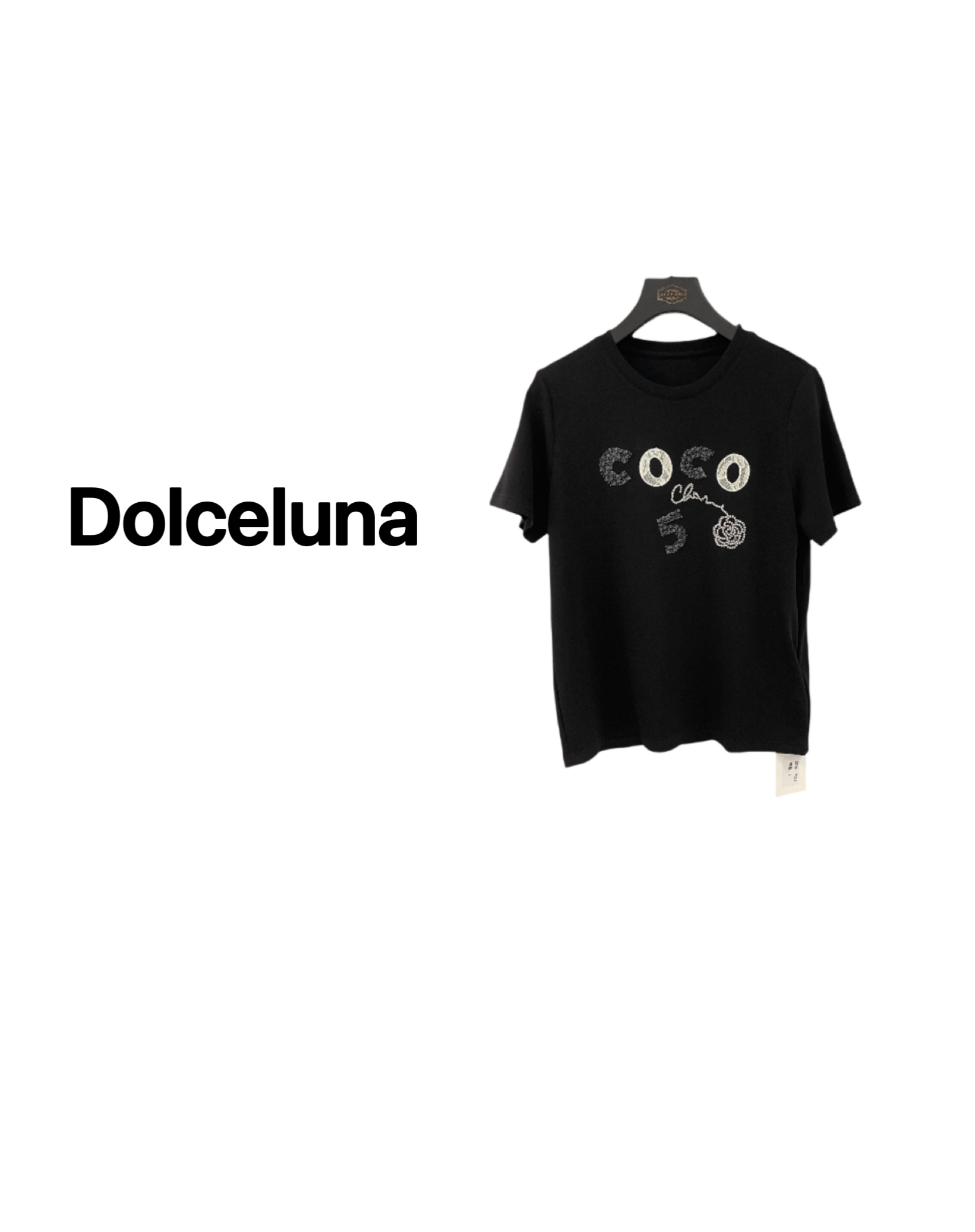 【月姐严选】早春CO字母钉珠牙刷绣时尚圆领女士短袖T恤-16690