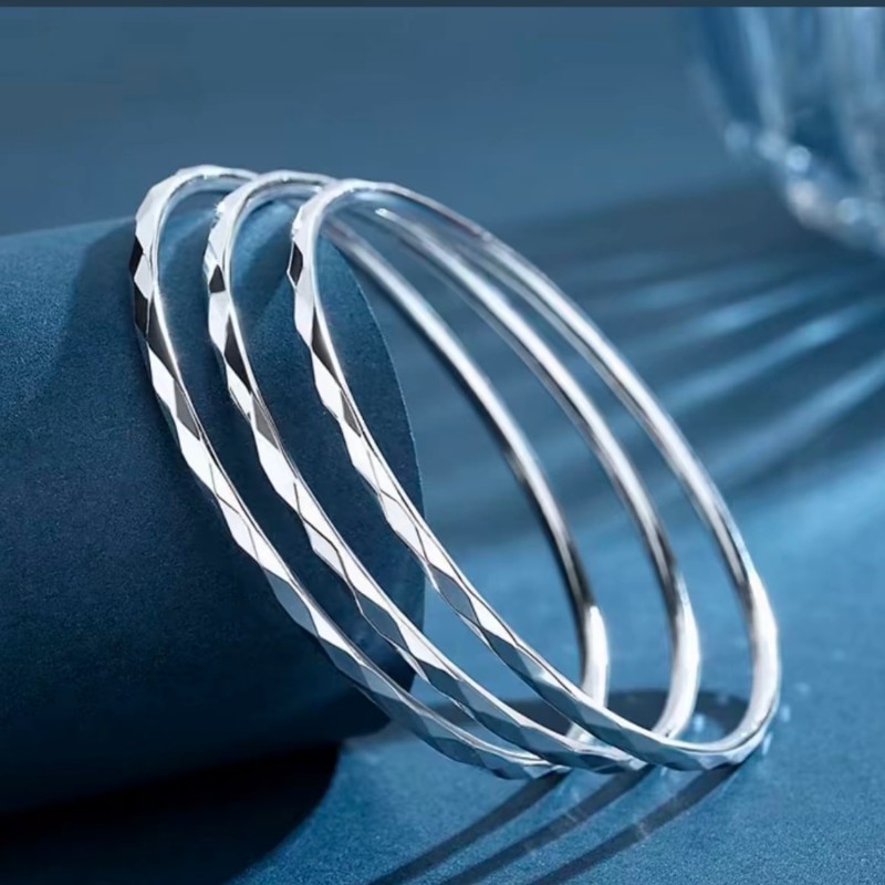 足银手镯 足银41号【三生三世菱形纹】足银999手镯实心闭口30g