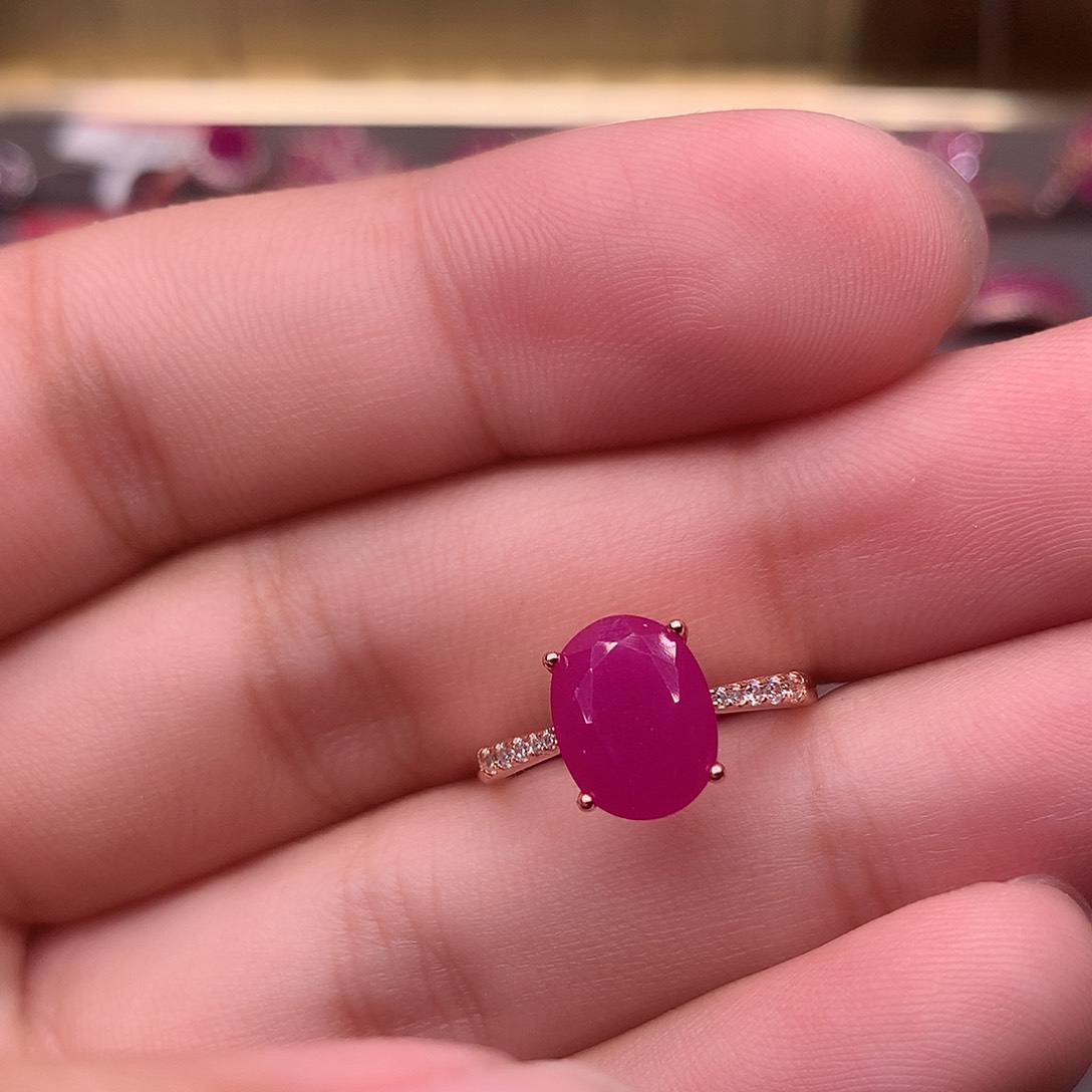 红宝石戒指银S925镶嵌