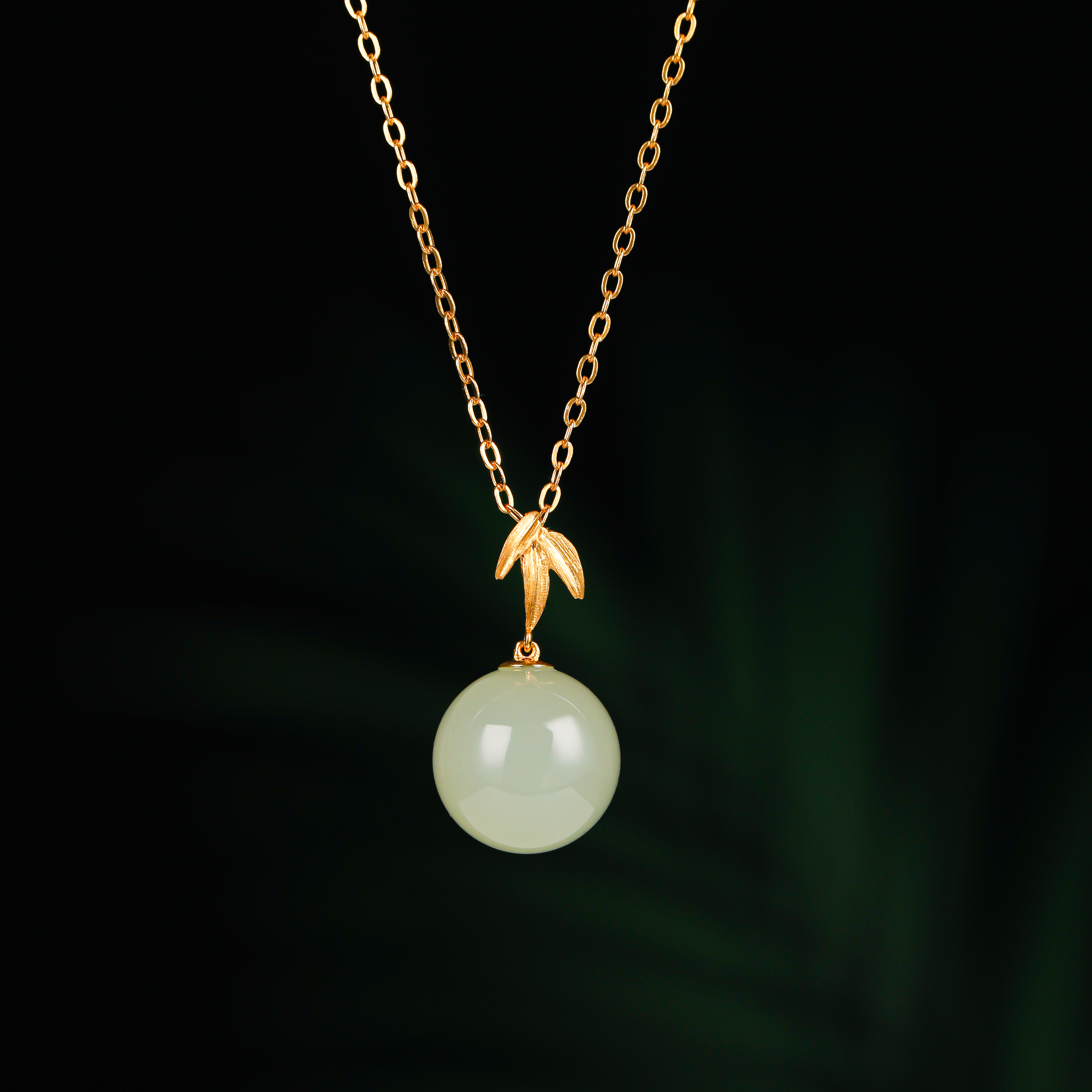 【有你足矣】18K金竹节镶嵌12mm晴水转运珠吊坠HNZ11456