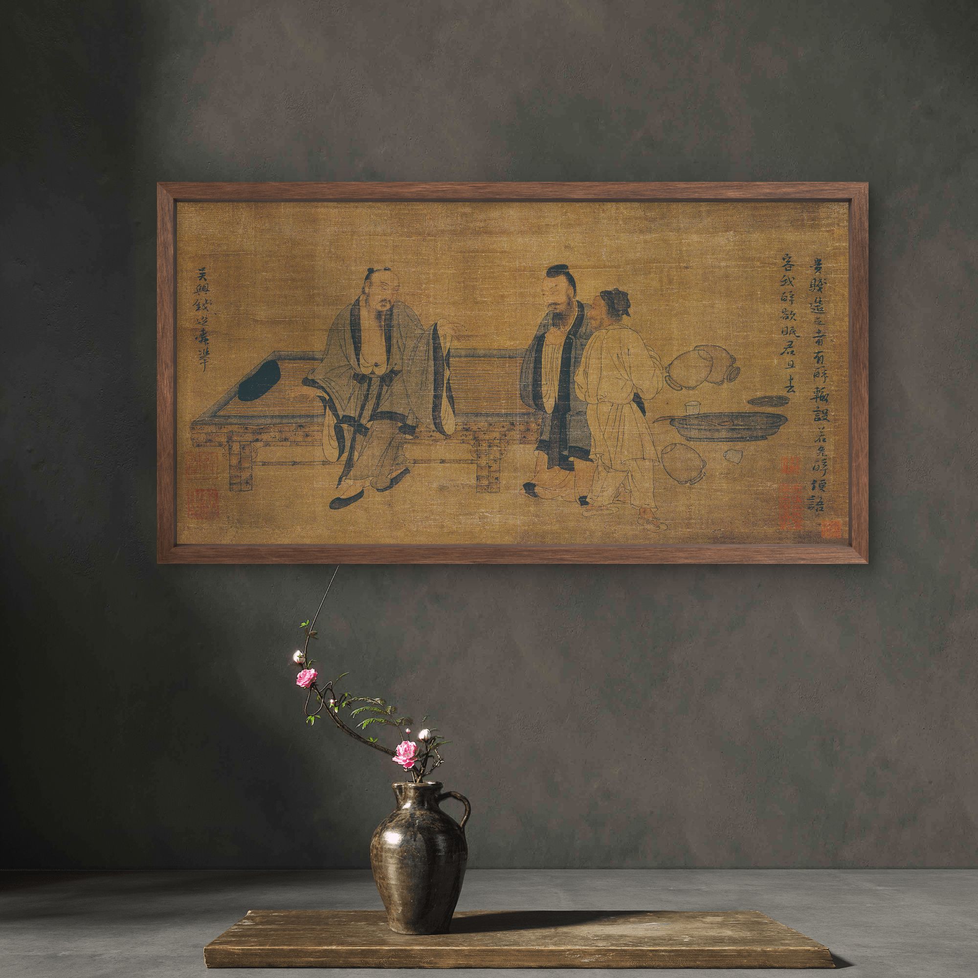 9166-30*55扶醉图中式装饰画木框玄关书房茶室客厅挂画