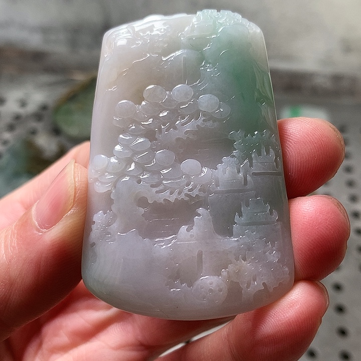 颈饰未镶嵌翡翠缅甸翡翠手工雕刻山水牌