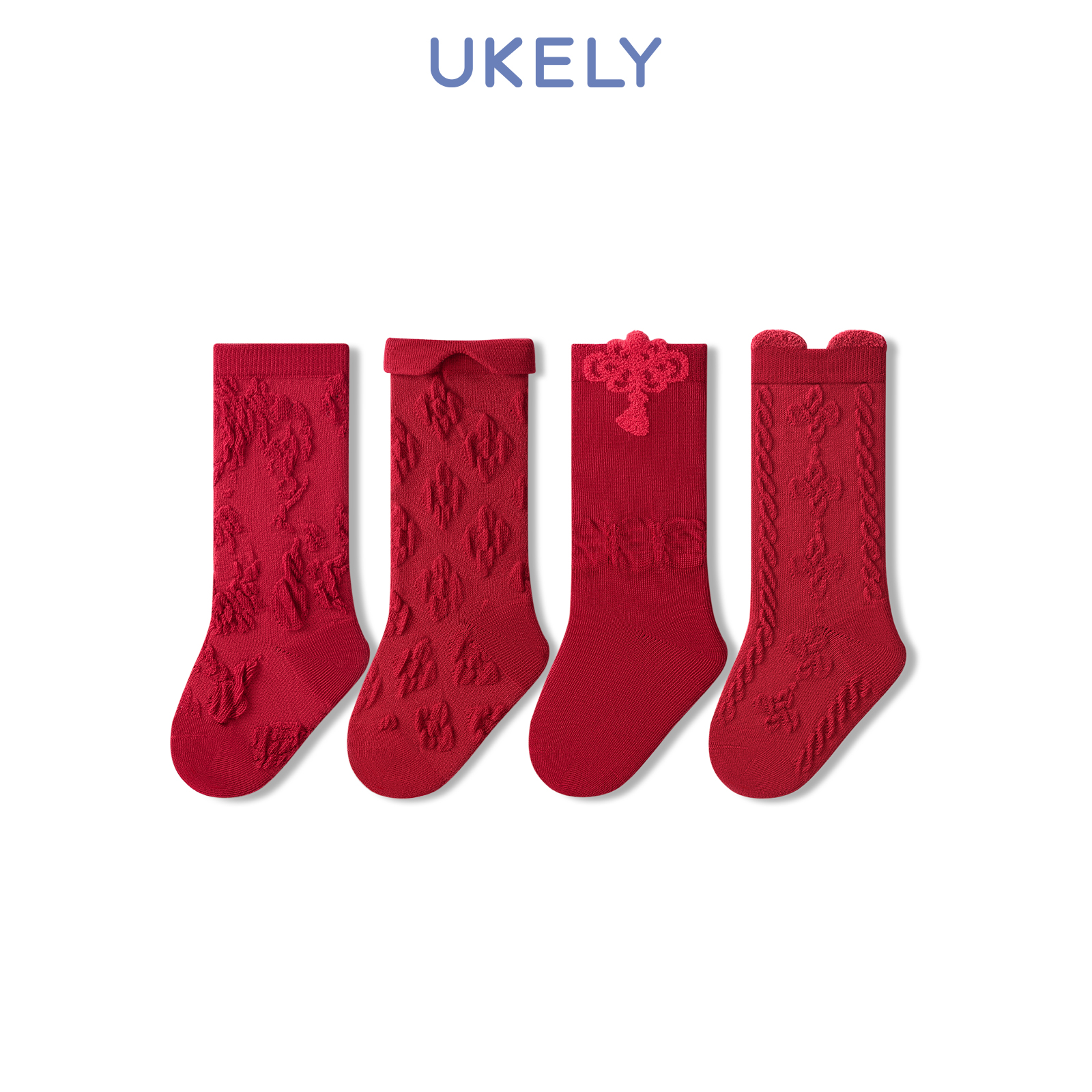 优可力新年宝宝袜子红色女童中筒袜秋冬季保暖a类棉袜儿童小腿袜