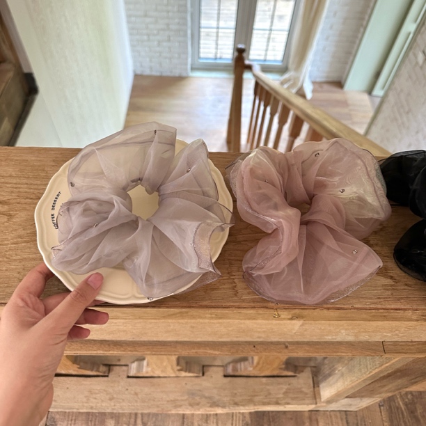 韩系丝滑带钻蓬蓬立体大肠圈发圈淑女气质