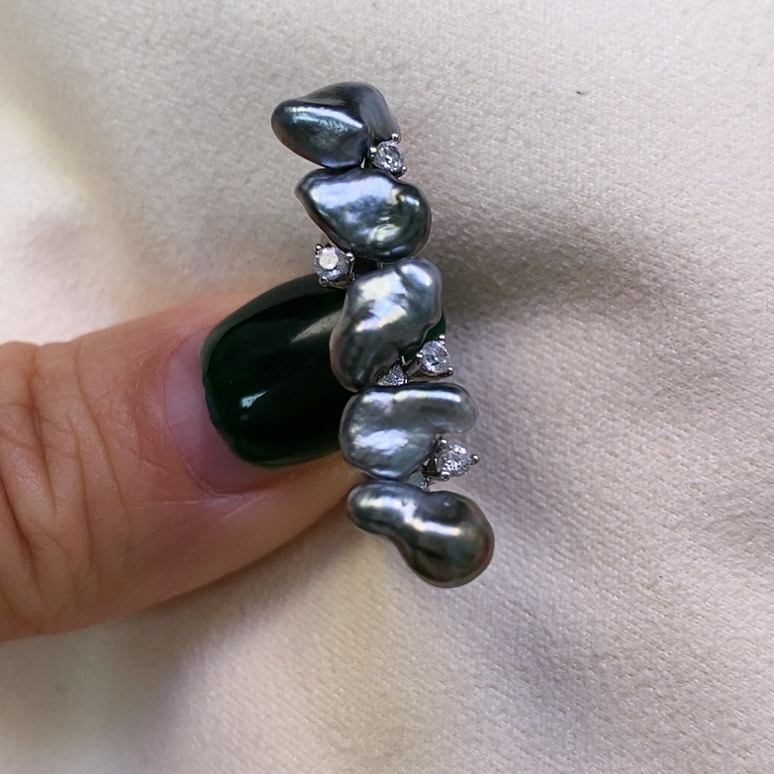 海水珍珠戒圈银S925镶嵌