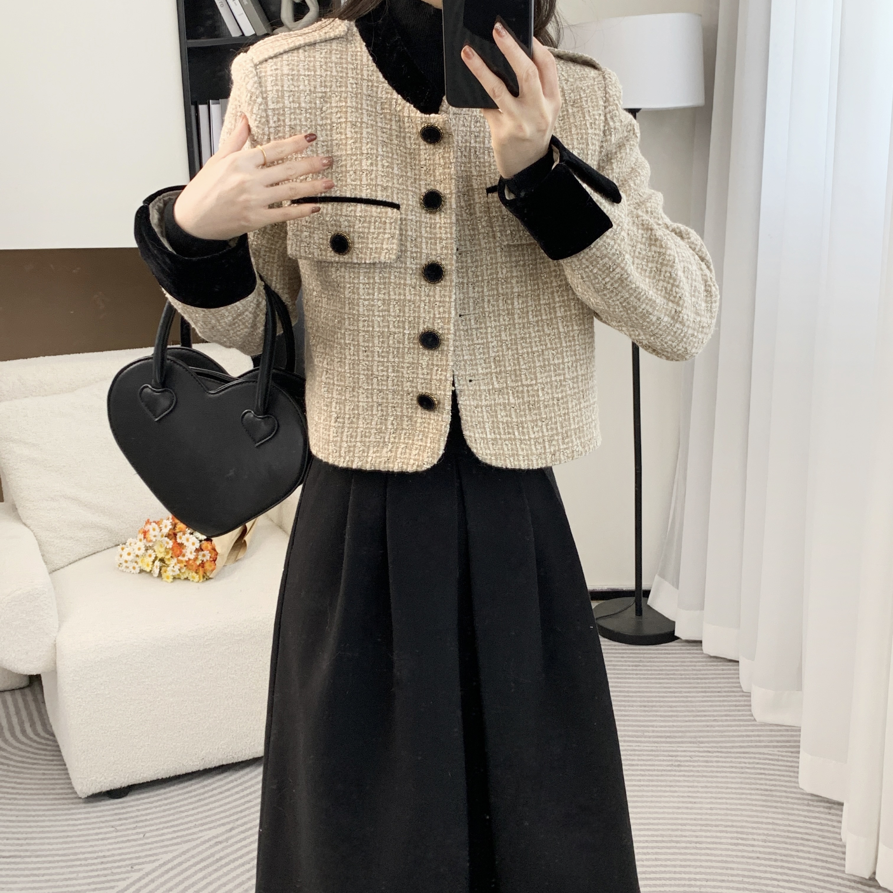 拉夏贝尔25冬季羽绒服白鸭绒保暖气质小香风外套现货 14241 WDJ