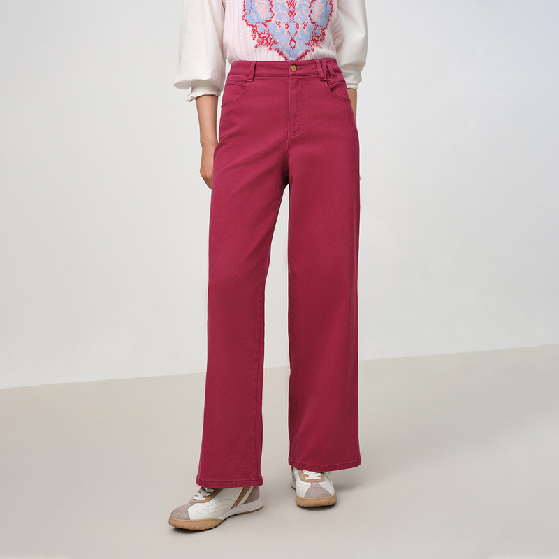 [彩牛牛仔]EP雅莹2025早秋新品 柔糯亲肤棉红色直筒牛仔裤J632A