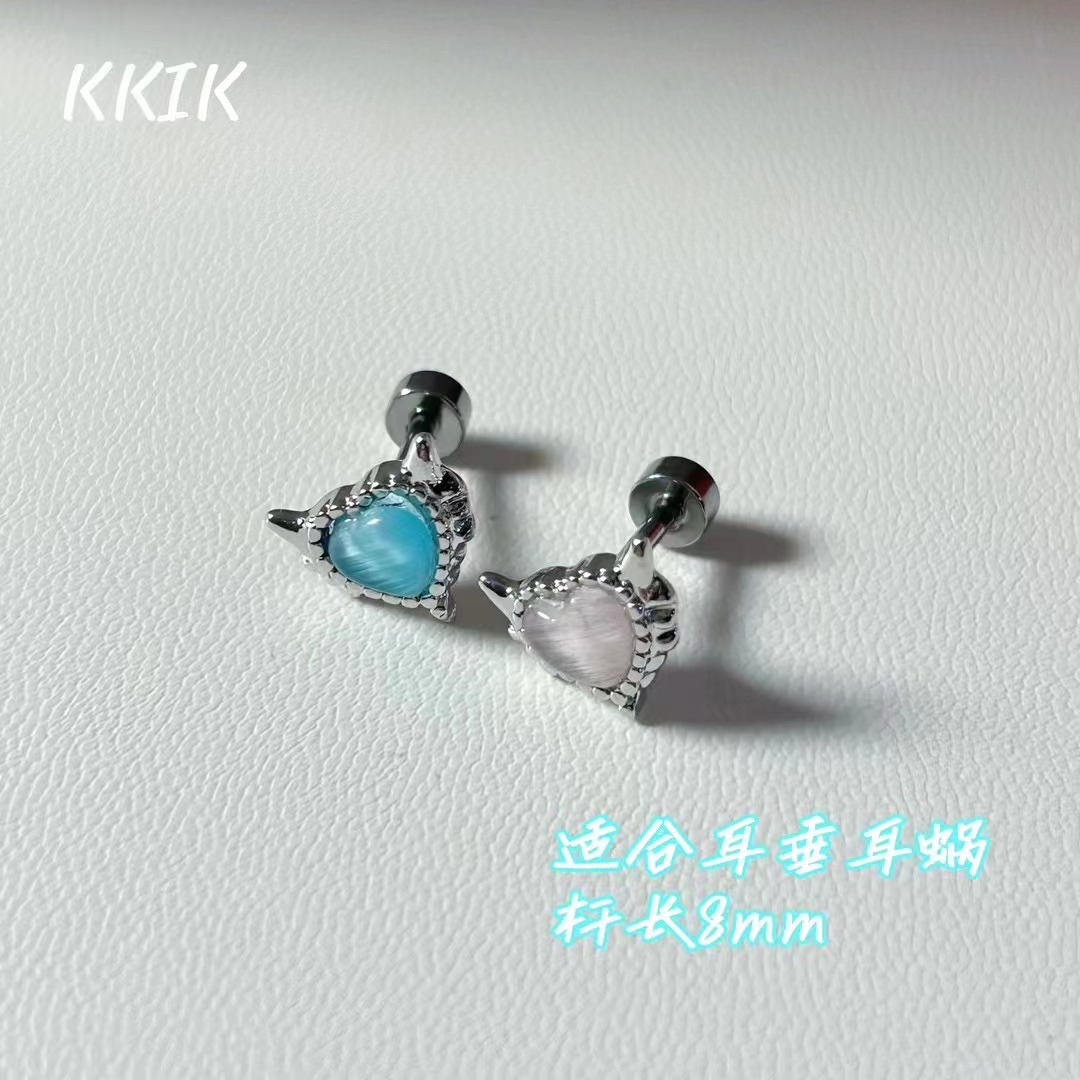 钛钢锆石耳饰 【KKIK】光环系列耳钉钛钢1.2粗可百搭