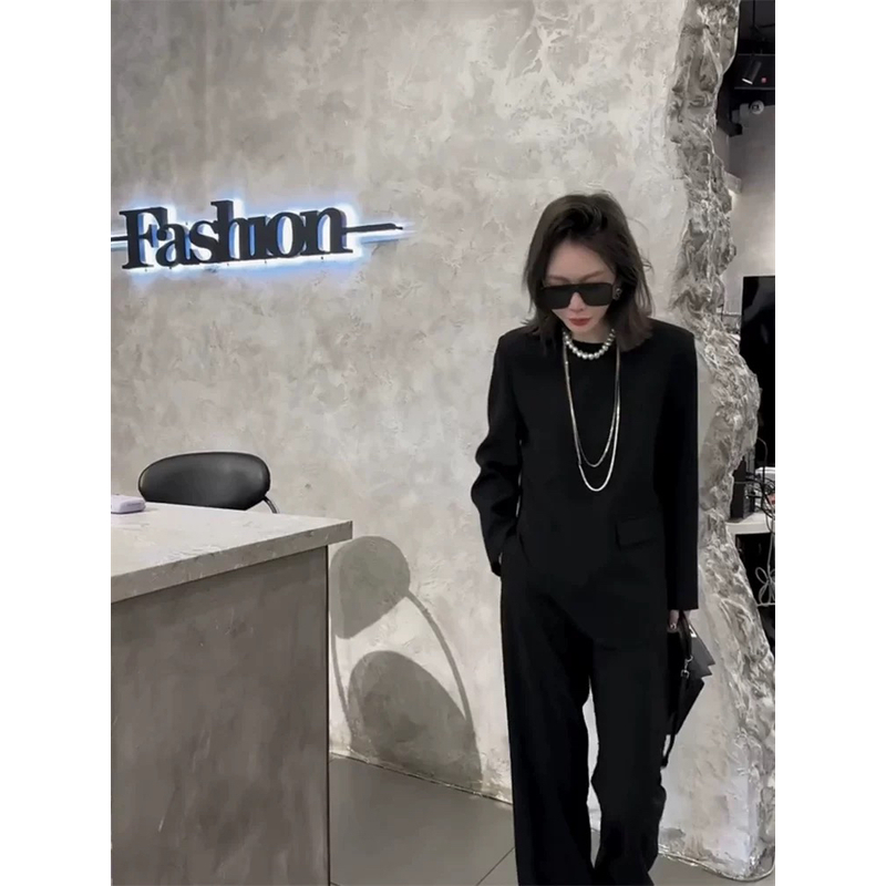 【大碗】穿搭套装干练气质黑色少女心西装上衣长裤两件套春新款