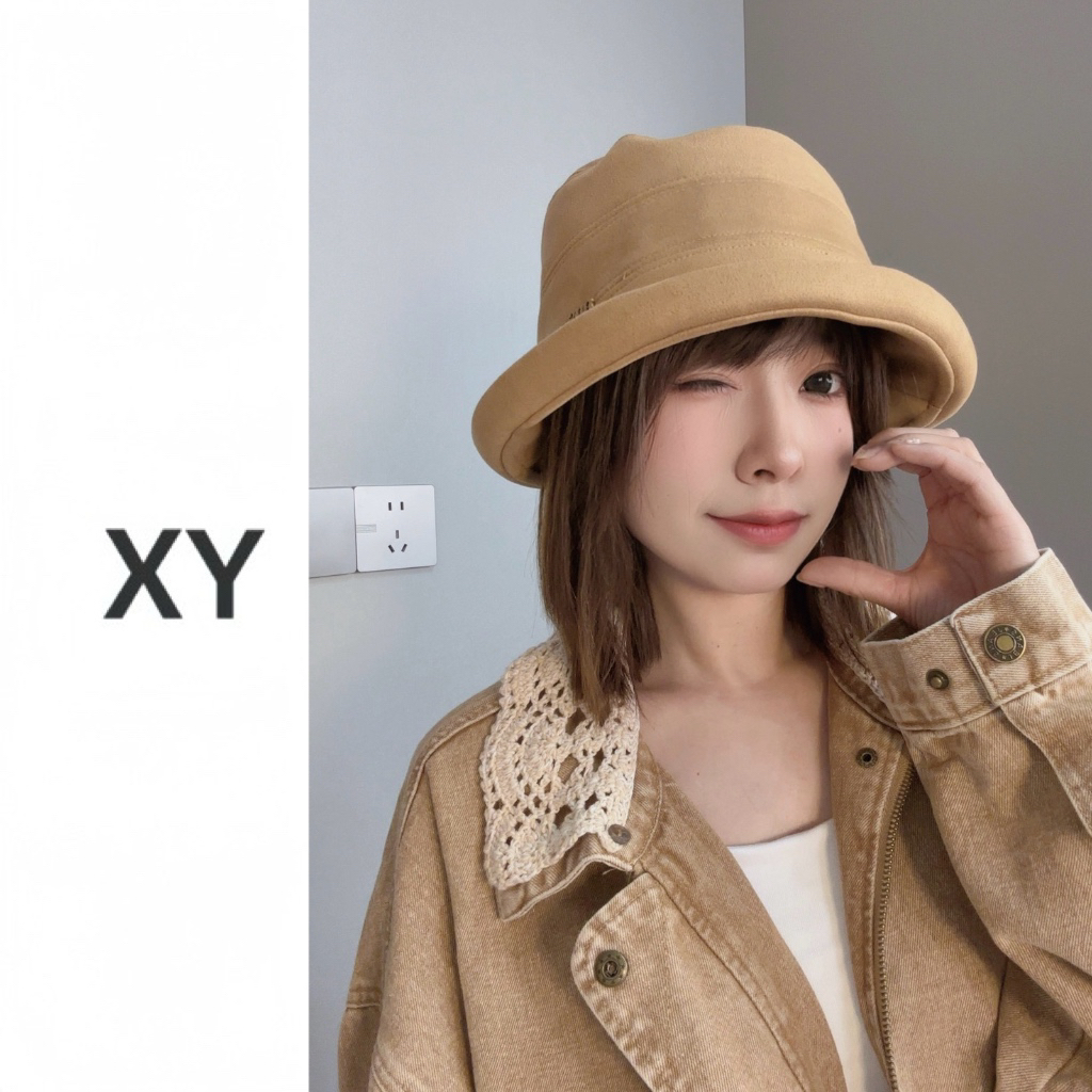 新款秋冬日系纯色卷边圆顶渔夫帽女简约素颜百搭显脸小盆帽