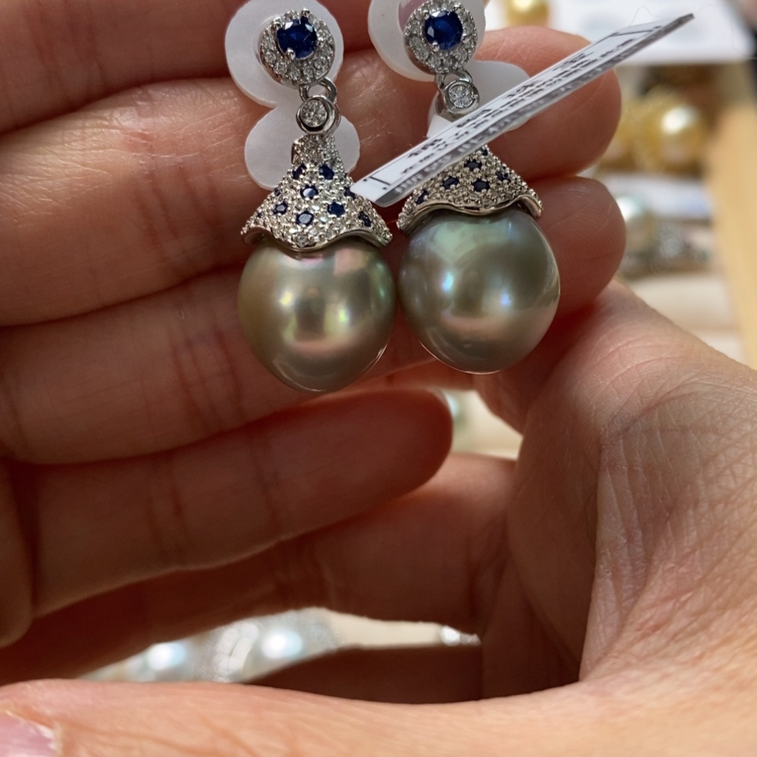 海水珍珠耳饰银S925镶嵌