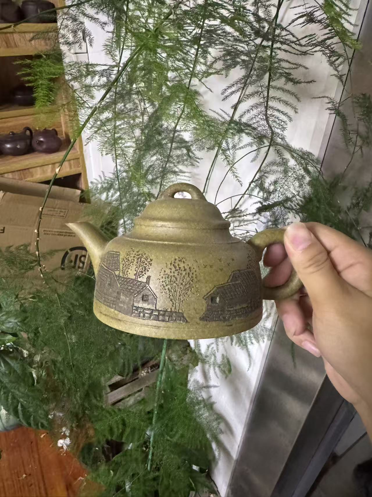 宜兴正宗紫砂蟹壳青大蕴笠帽紫砂壶青段泥泡茶壶茶具约300cc