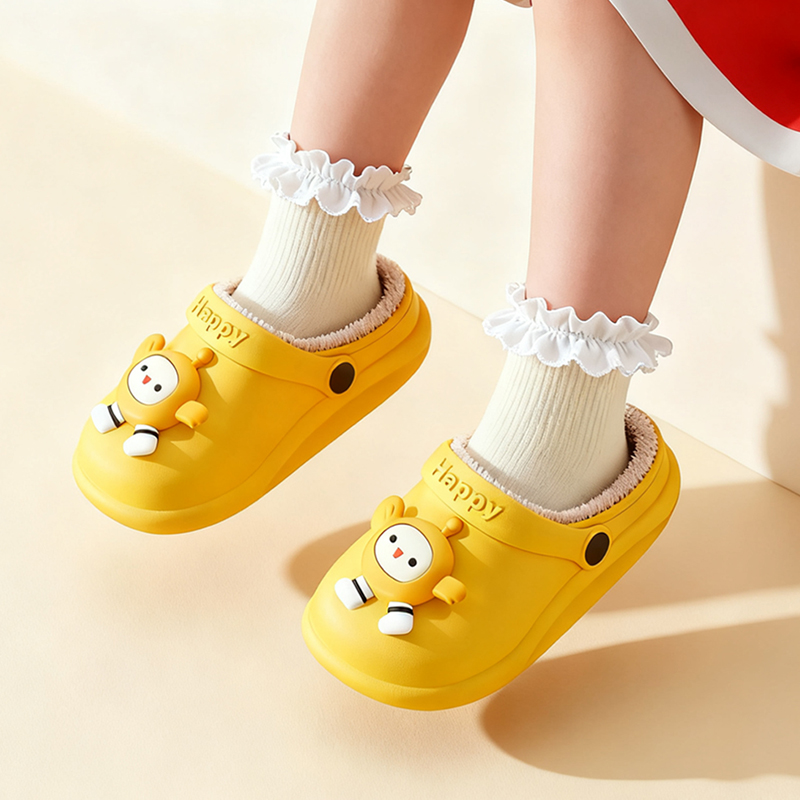 新款儿童儿童棉拖鞋男女孩童保暖防滑加绒卡通可爱蛋仔宝宝棉拖鞋