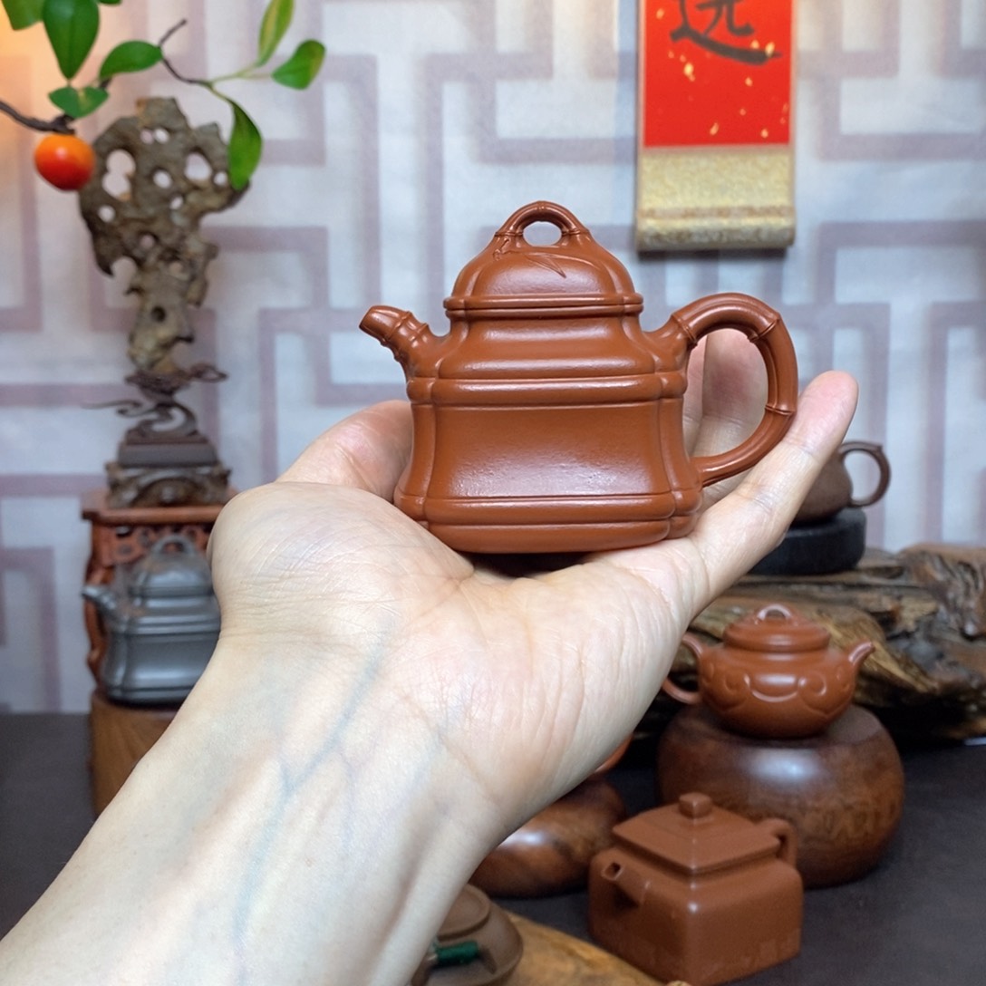 紫砂茶具朱泥四方竹鼎