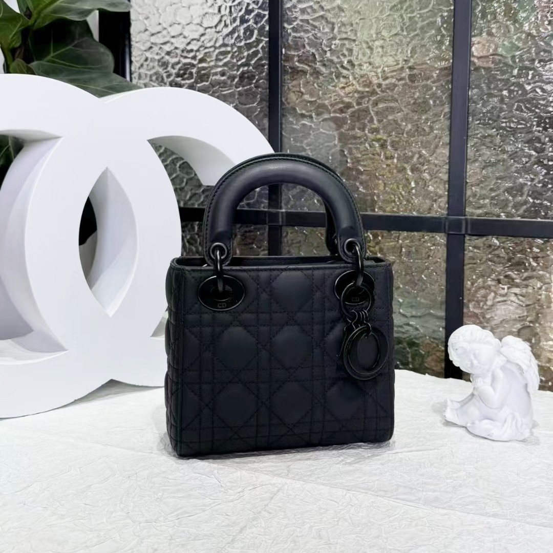 95新 DIOR/迪奥 Dior磨砂黑三格黛妃手拎包 25010085-01