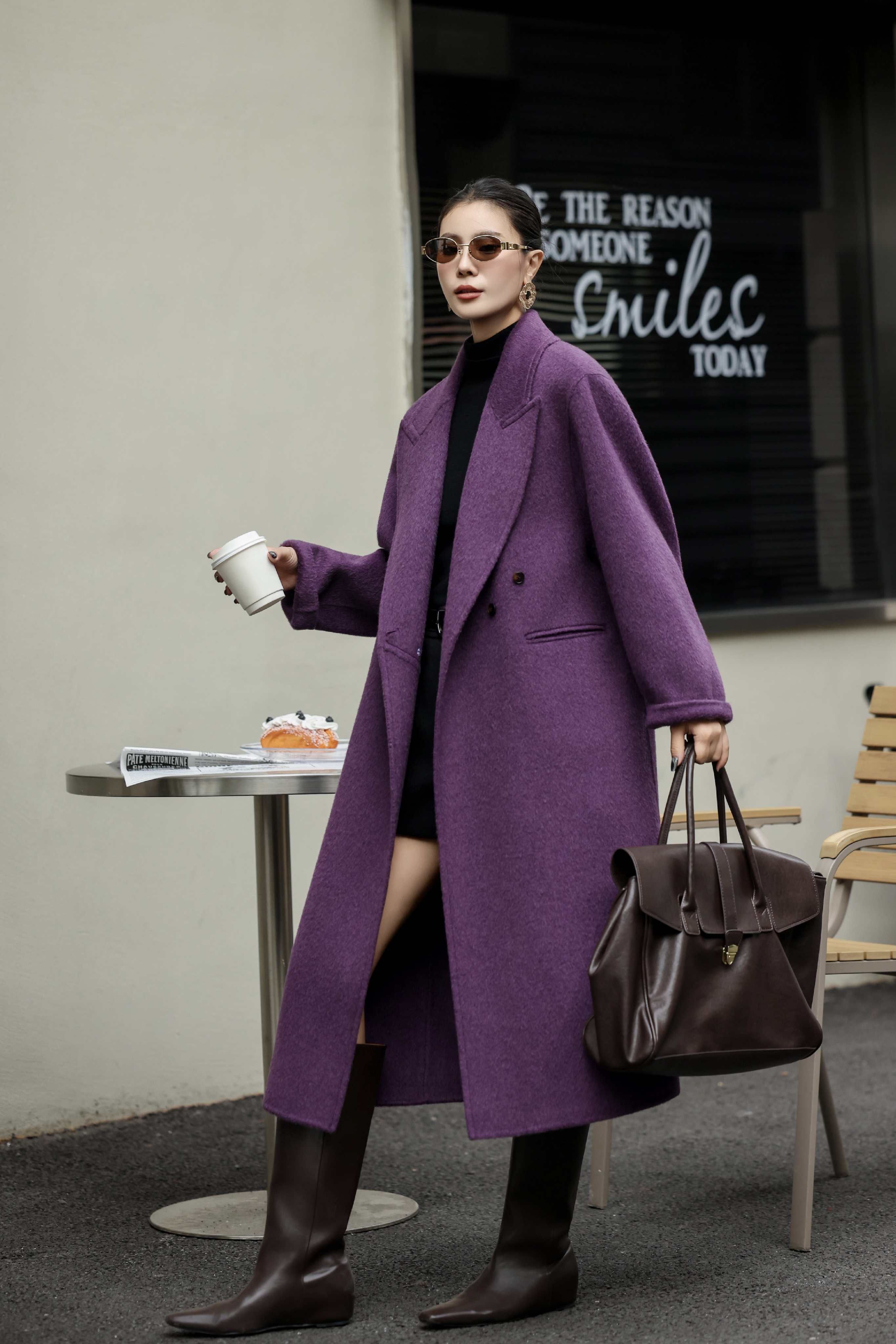 冬季女长款防风秋冬毛呢外套女士时尚网红女呢子大衣991