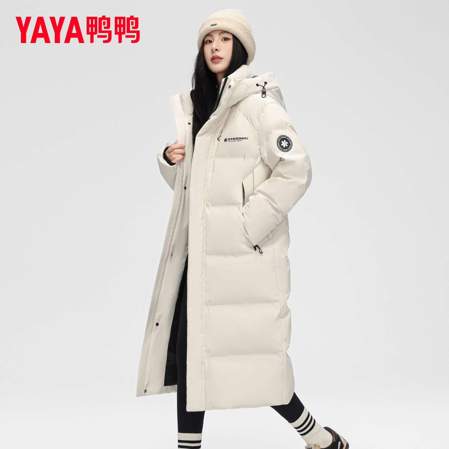 【小雪花系列】鸭鸭羽绒服男女同款2025年冬季过膝长款连帽加厚外套