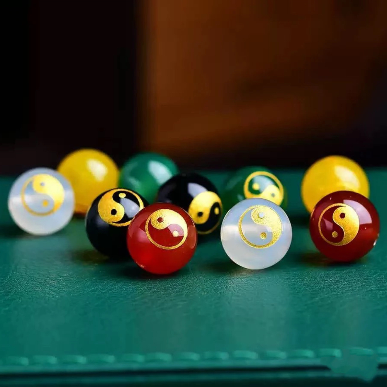 天然玛瑙太极图圆珠 散珠 单珠 DIY手串串珠配饰符文