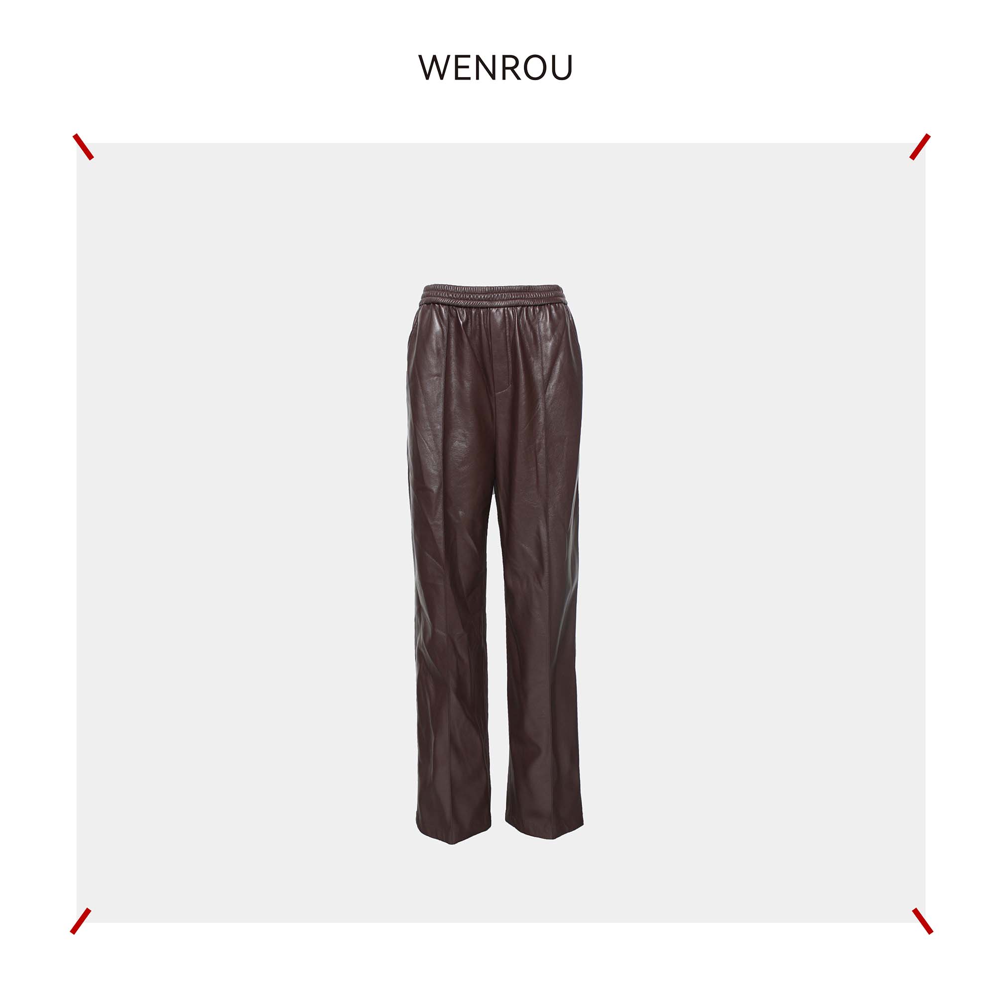 WROSE 温柔自知 新中式 蛋白皮 pu皮长裤 WR1950加长皮裤