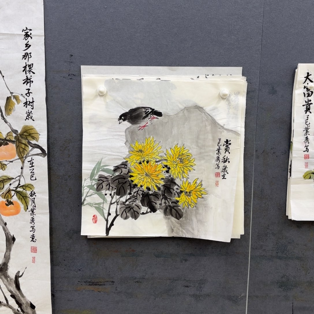 吉***羽国画张叶秀花鸟作品