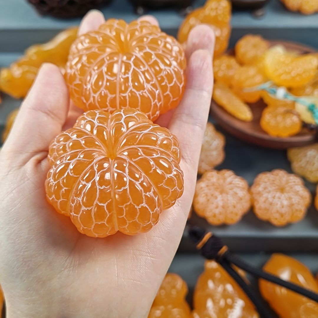 小***哥石材金冻石手工雕刻橘子摆件