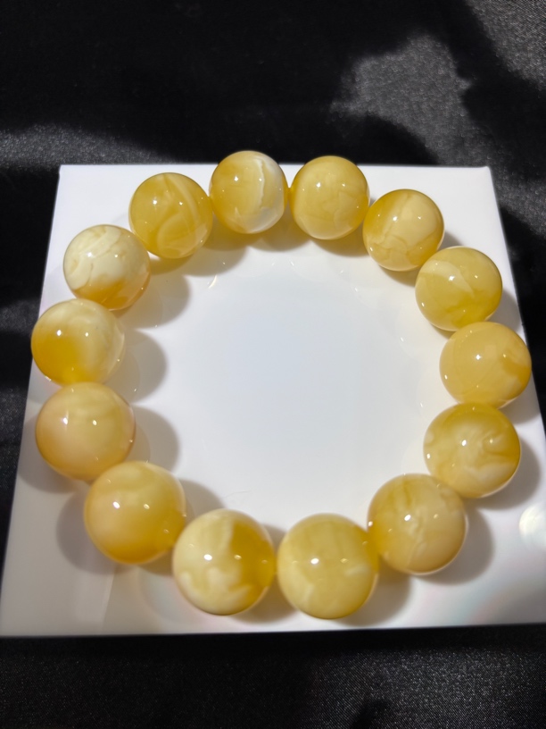 16mm天然俄料蜜蜡圆珠浓蜡金白溶洞飘花手串